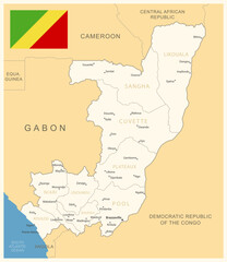 Naklejka na meble Republic of the Congo - detailed map with administrative divisions and country flag.