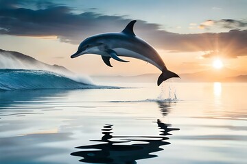 Wall Mural - dolphin jumping out of the water .AI generated