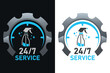 Reinigungsfirma, Hausarbeit, Putzen, Hausputz - Logo mit Sprühflasche im Zahnrad - 24/7 Service