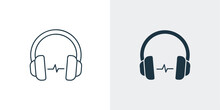 Wireless Headphone Icon With Sound Wave Outline And Solid Illustration Vector 