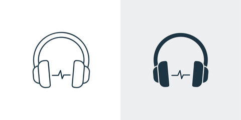 Wireless Headphone icon with sound wave outline and solid illustration vector 