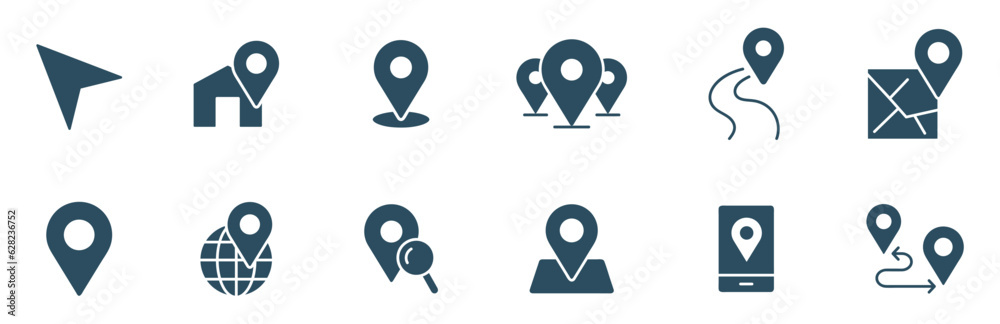 Geo Location icon set vector. Navigation and route concept illustration ...