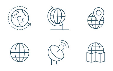 Glove icon set vector. symbol of the web, plane, location, map, and network antenna outline illustration