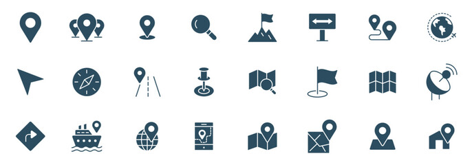 navigation vector icon set. location, map, gps, place, address, pointer, direction, icons illustrati