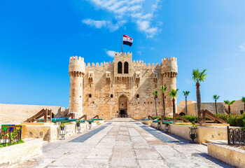 Wall Mural - Citadel of Qaitbay, famous medieval fort built on the place of Lighthouse of Alexandria, Egypt travel landmark