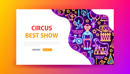 Wall Mural - Circus Neon Landing Page. Vector Illustration of Entertainment Festival Glowing Concept.