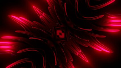 Poster - Spinning object with neon thorns on a black background. Design. Abstract blades with sharp tips.