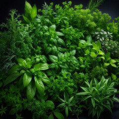 Fresh organic green herbs background