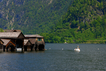 Poster - Architecture of Hallstatt old town in Upper Austria. Hallstatt is a village in the Salzkammergut region near Salzburg in Austria.	