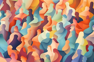 Wall Mural - Abstract group of crowded colorful people illustration. Mob of people. Pulse of the Crowd. Confusion of people. Multiple colored. Generative AI