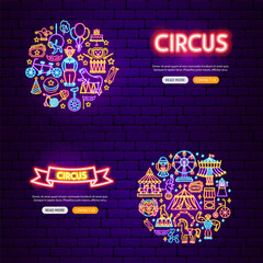 Poster - Circus Neon Banners. Vector Illustration of Festival Show Glowing Concept.