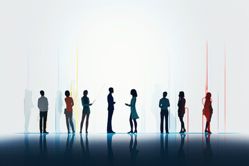 Abstract group of colorful people minimalistic illustration. Mob of people. Pulse of the Crowd. Confusion of people. Multiple colored. Generative AI