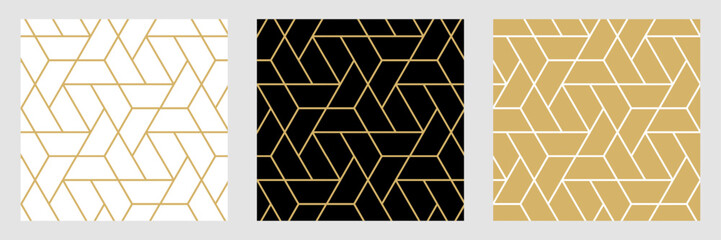 Fototapete - Background pattern seamless geometric line abstract gold luxury color vector. Christmas design seamless pattern with triangle and hexagon