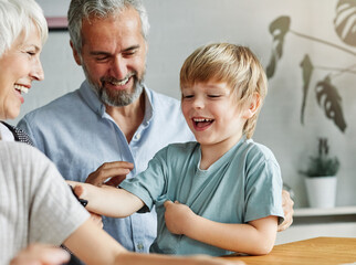 Wall Mural - grandchild family child grandparent grandfather happy together grandmother girl senior boy man woman