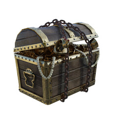 3d rendering fantasy pirate wooden and gold treasure chest isolated