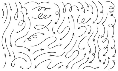 Wall Mural - hand drawn thin line arrows set. big collection of vector design elements isolated on white backgrou