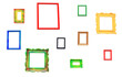 Empty multicolored photo frames isolated on transparent background. Different painted photoframes cutout