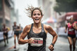 © Florian Dussart - A woman running a marathon, her face determined and her body covered in sweat