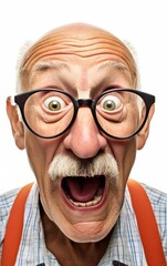 Funny looking grandpa wears eyeglasses with very thick lenses. Generative AI