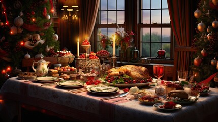 Enjoy a traditional Christmas dinner with family, surrounded by warm candlelight and joy.