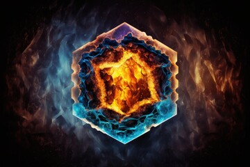 Wall Mural - Burning cube in the form of a hexagon