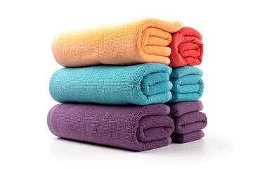 Aufkleber - Set of folded and rolled colorful towels on white.