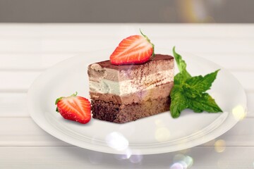 Canvas Print - Strawberry tasty sweet cake. Summer dessert,