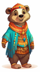 Sticker - Bear in Cartoon Style - Indian Clothes