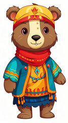 Wall Mural - Bear in Cartoon Style - Indian Clothes