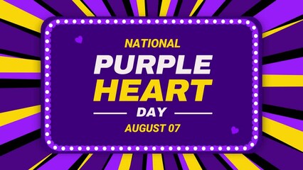 Wall Mural - Purple Heart Day 4K Animation with colorful patriotic shapes and typography in the center. National purple heart day celebration concept backdrop