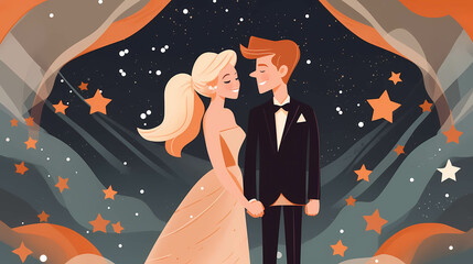 Happy couple at wedding, wedding couple illustration 