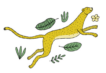 Sticker - Cute yellow leopard. Nice animal character for various prints and designs. Vector illustration in flat style