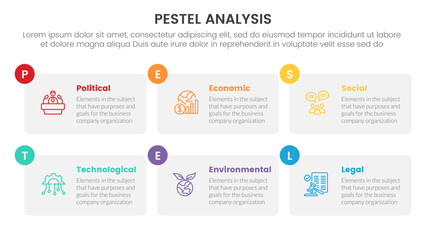 Poster - pestel business analysis tool framework infographic with table box and small circle badge 6 point st
