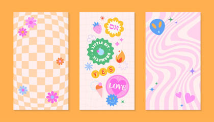 Wall Mural - vector insta story templates with patches and stickers in 90s style.smm banners in y2k aesthetic wit