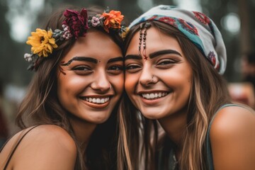 two friends enjoying their time at a music festival