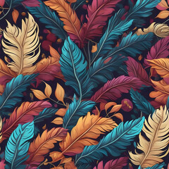  feathers colorful seamless pattern, generative ai