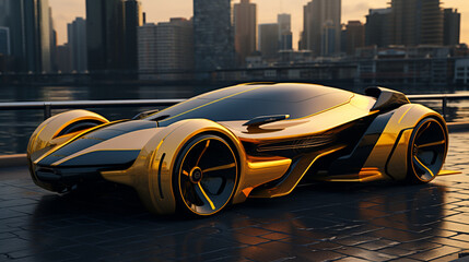 Sticker - Futuristic Car Design Art in Dark Yellow