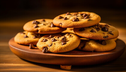 Canvas Print - Chocolate Chip Cookies on Wooden Surface