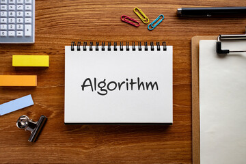 Poster - There is notebook with the word Algorithm. It is an abbreviation for Algorithm as eye-catching image.