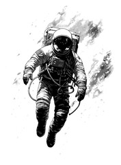 an astronaut floating in the void. black and white simple sketch