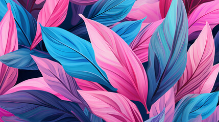 Poster - Leaves in Pink and Blue