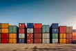 © VIX - stacked cargo containers in storage area of freight sea port terminal