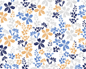  Tiny meadow forget-me-not flowers endless pattern vector illustration. Ditsy