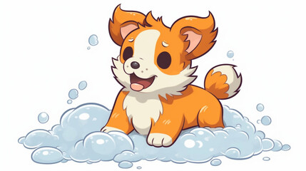 Wall Mural - Cute Dog Taking a Bath