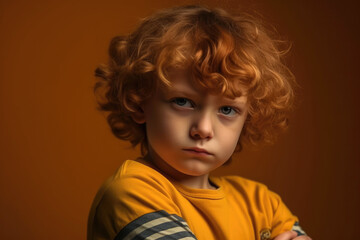 Angry cute kid with arms crossed. Generative AI