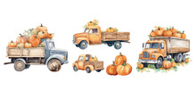 Watercolor Truck With Pumpkins Clipart For Graphic Resources