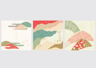 Wall Mural - Japanese pattern with natural element vector. Abstract art in Asian style banner design. 