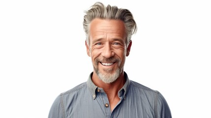 A man with grey hair and a beard smiling