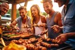 A group of people grilling food on a grill