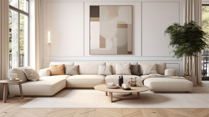 Canvas Print - Swedish Furniture Design Beige Couches Apartment